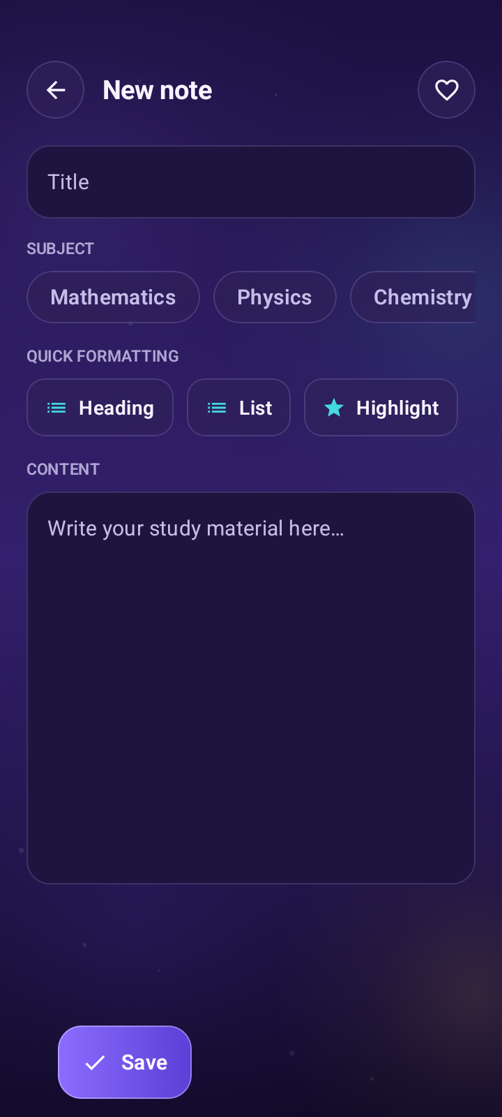 Bright Notes editor with subject selection and formatting